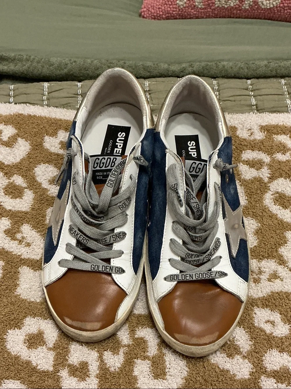 Golden Goose Men’s Low-Top Sneakers in Navy, Brown & White